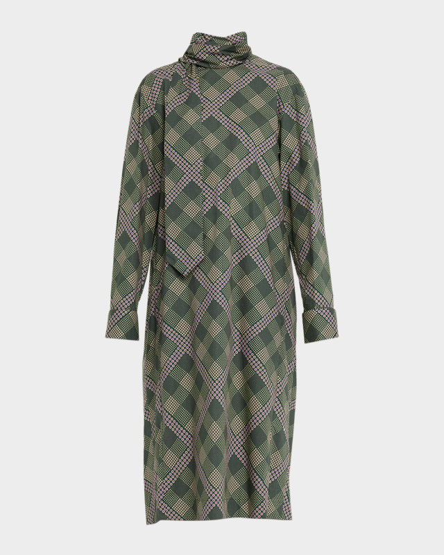 Doddy Scarf-Neck Check-Print Midi Dress